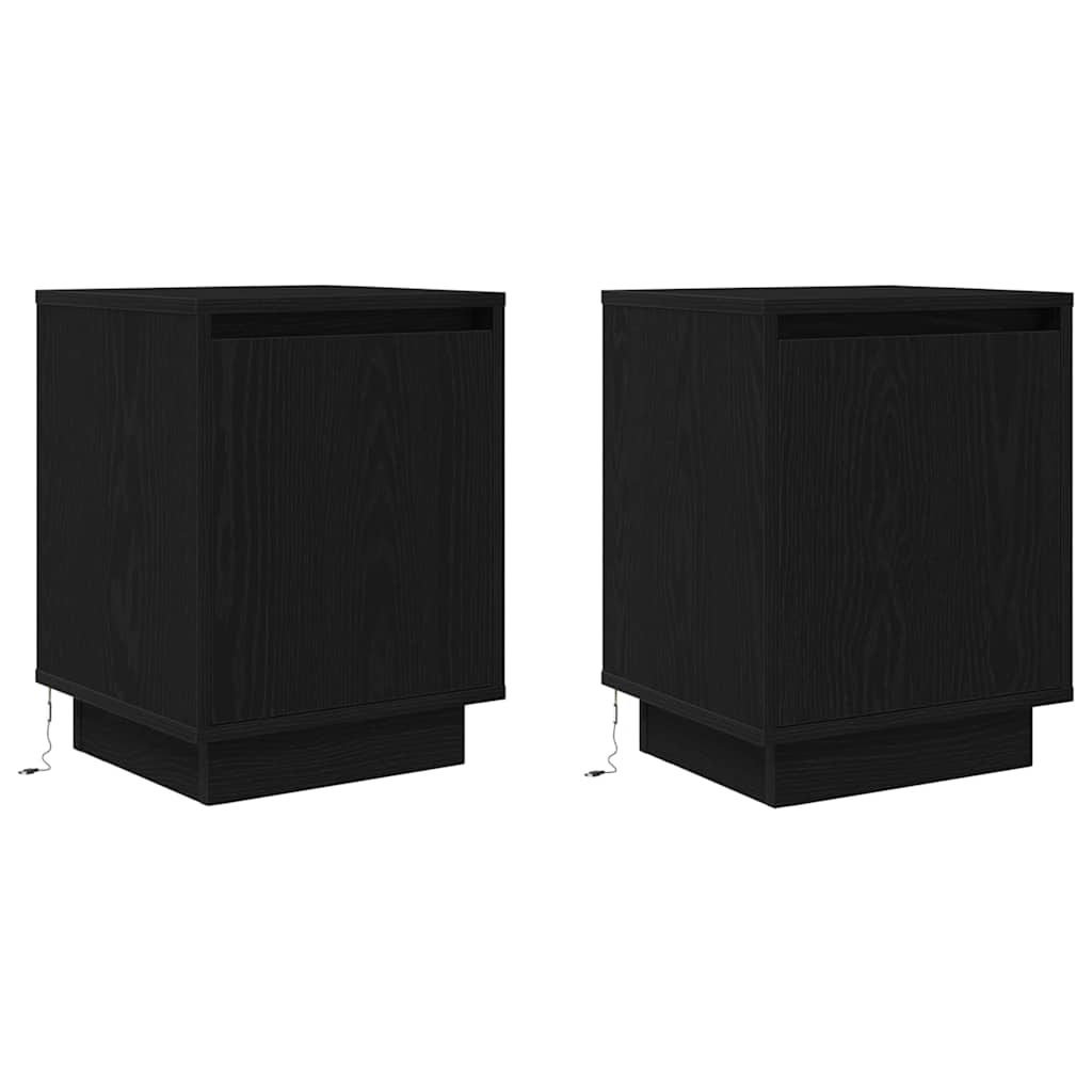 Nachttische mit LED-Leuchten 2 Stk. Schwarz 38x34x50 cm