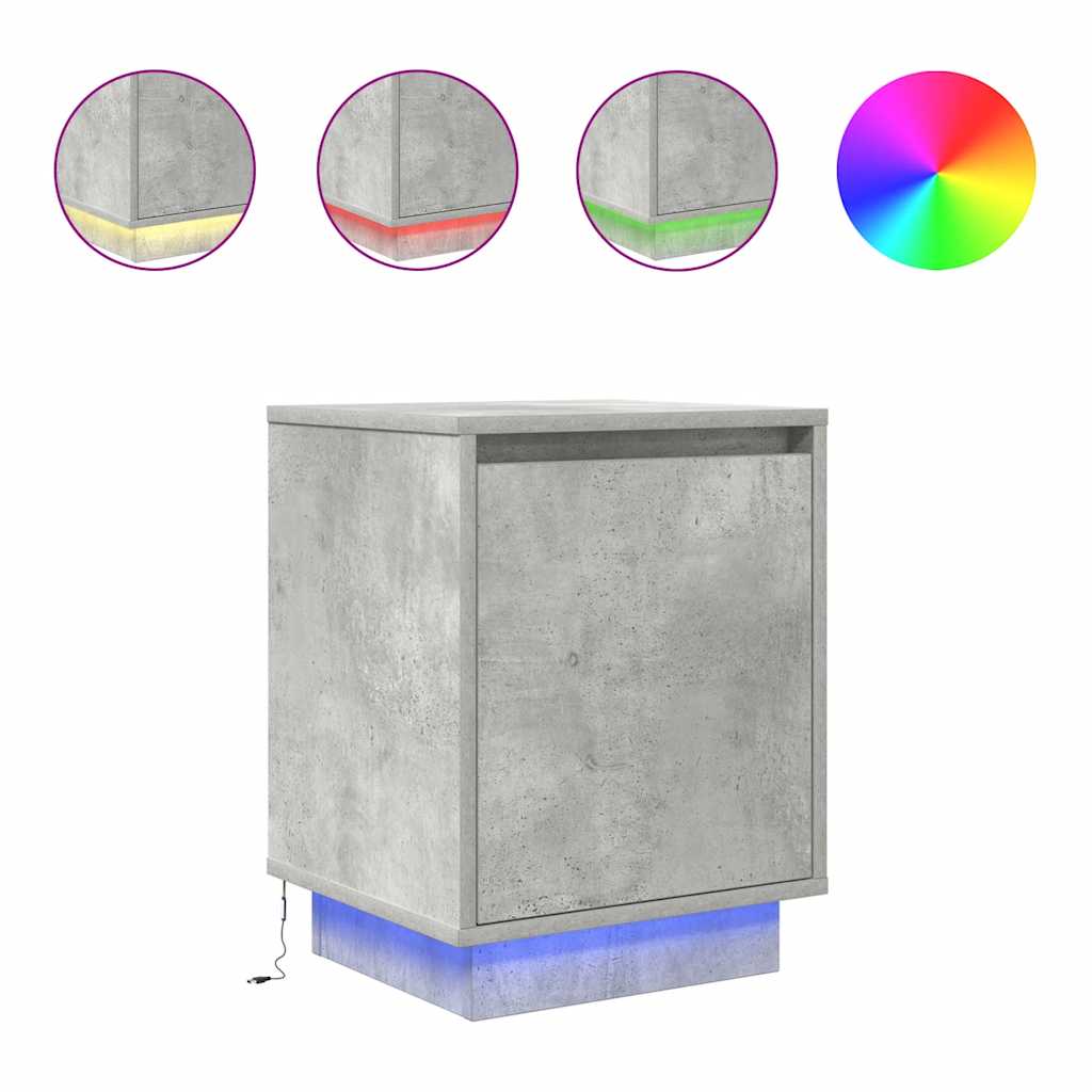 Nachttische mit LED-Leuchten 2 Stk. Betongrau 38x34x50 cm