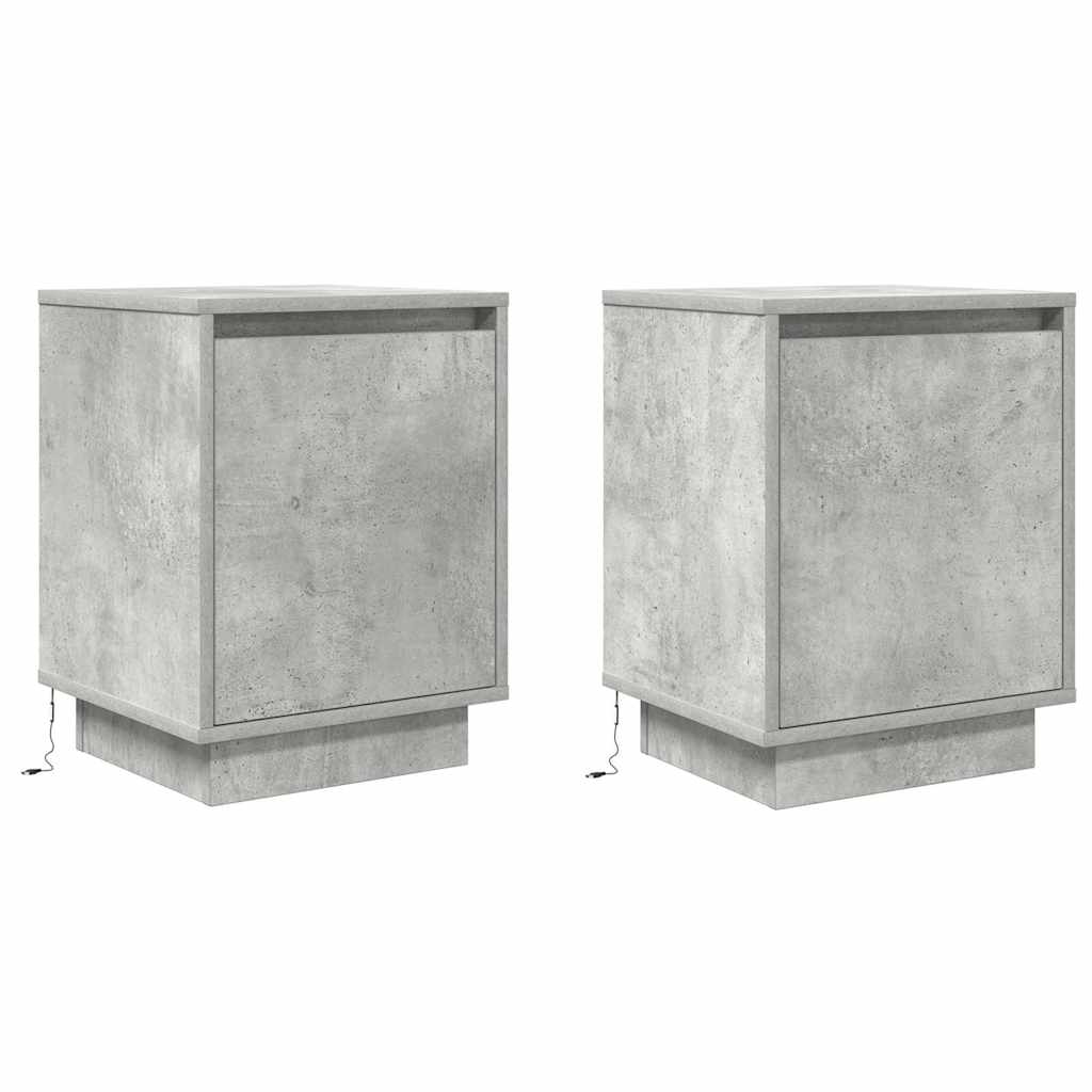 Nachttische mit LED-Leuchten 2 Stk. Betongrau 38x34x50 cm