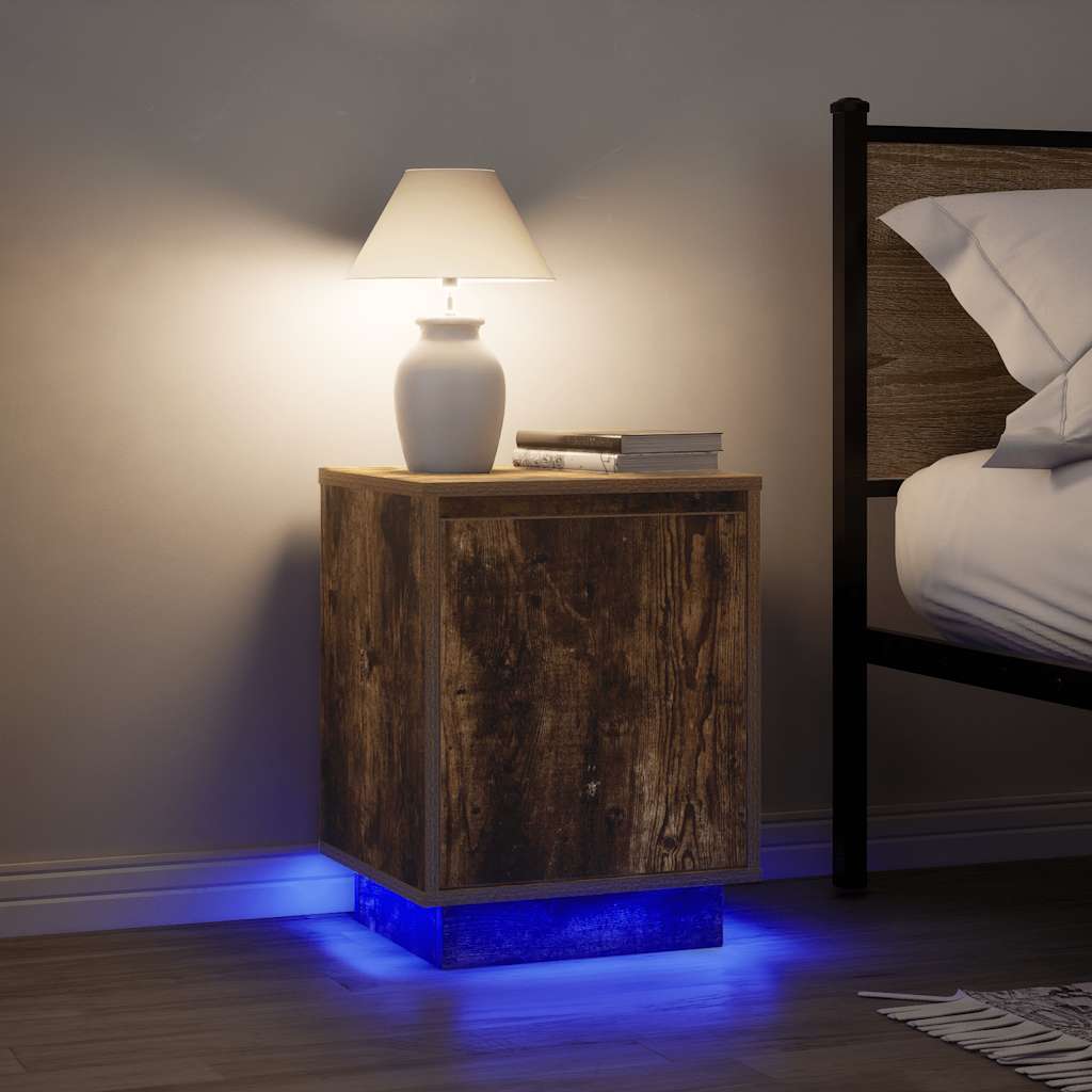 Nachttische mit LED-Leuchten 2 Stk. Räuchereiche 38x34x50 cm