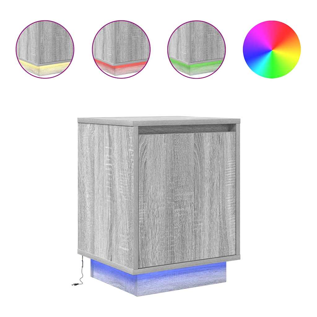 Nachttisch mit LED-Leuchten Grau Sonoma 38x34x50 cm