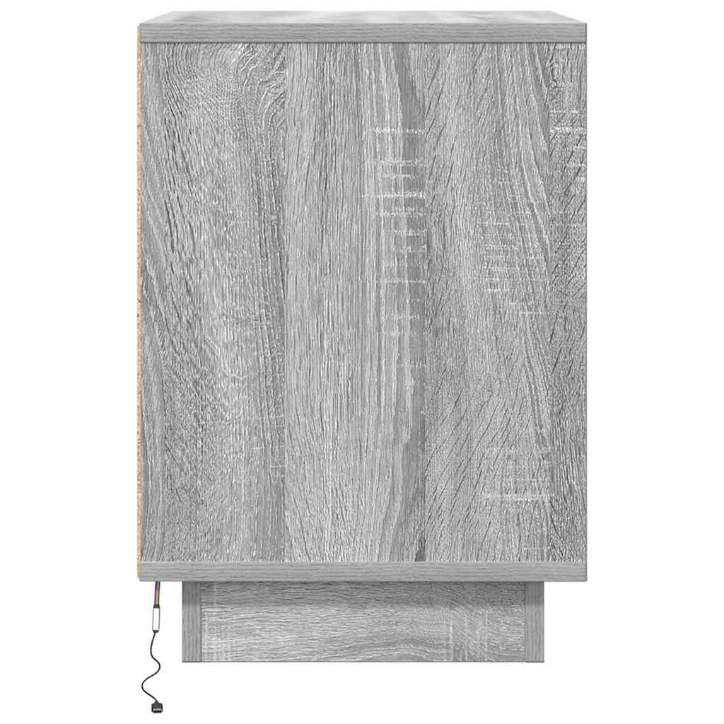 Nachttisch mit LED-Leuchten Grau Sonoma 38x34x50 cm