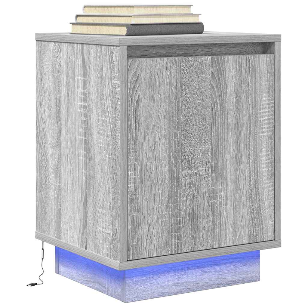 Nachttisch mit LED-Leuchten Grau Sonoma 38x34x50 cm