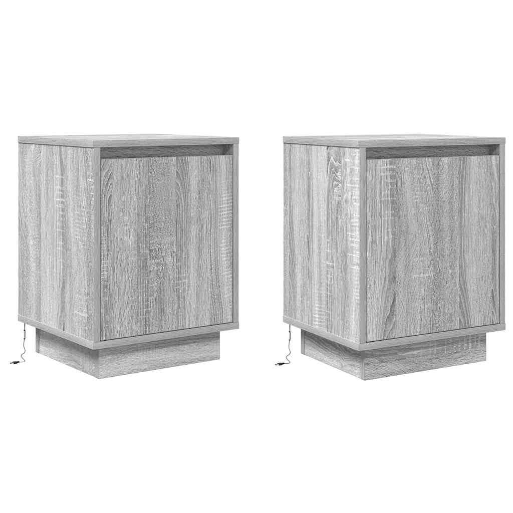 Nachttische mit LED-Leuchten 2 Stk. Grau Sonoma 38x34x50 cm