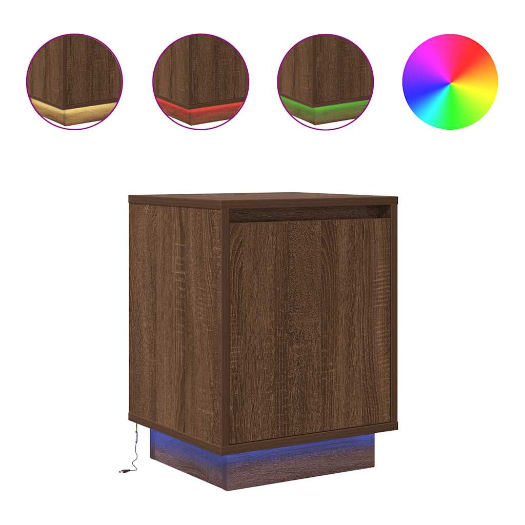 Nachttisch mit LED-Leuchten Braun Eichen-Optik 38x34x50 cm