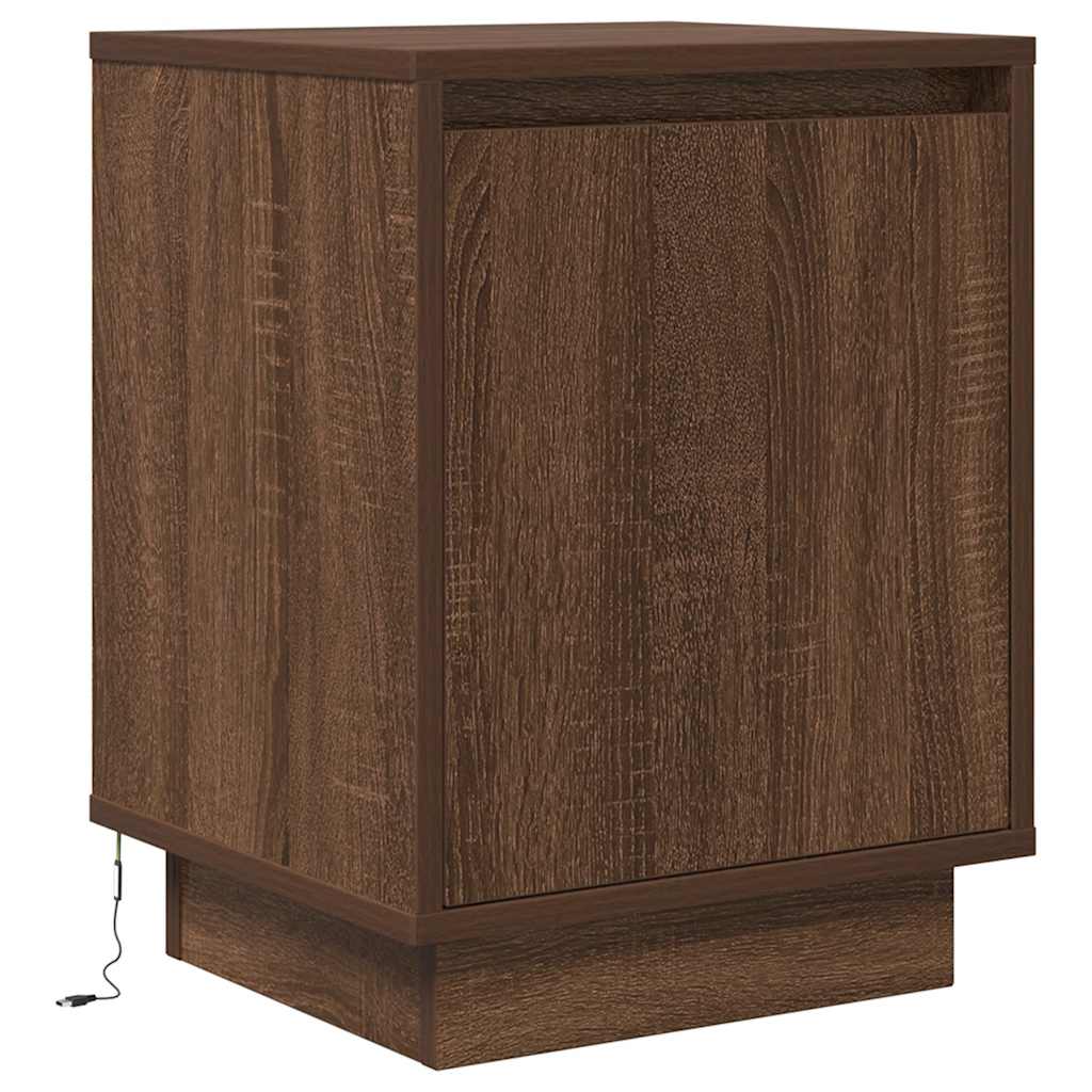 Nachttisch mit LED-Leuchten Braun Eichen-Optik 38x34x50 cm