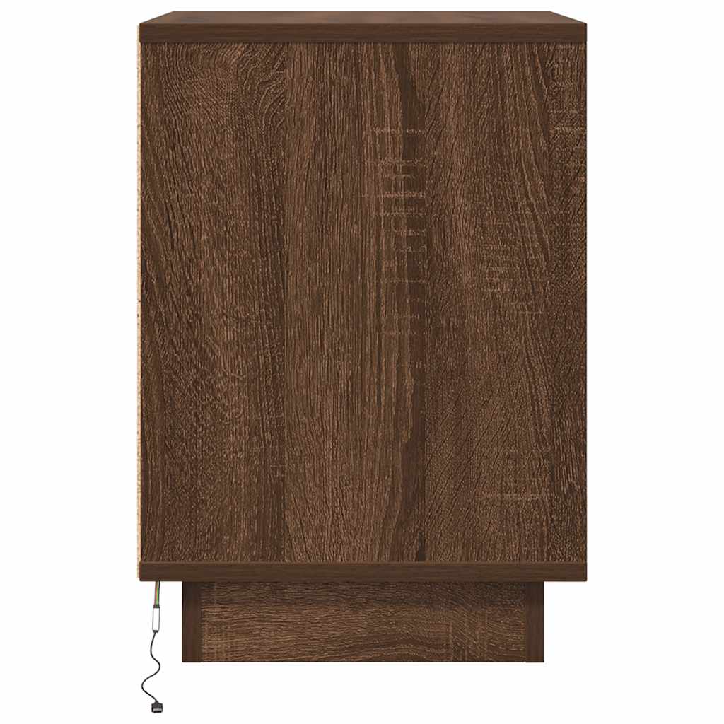 Nachttisch mit LED-Leuchten Braun Eichen-Optik 38x34x50 cm