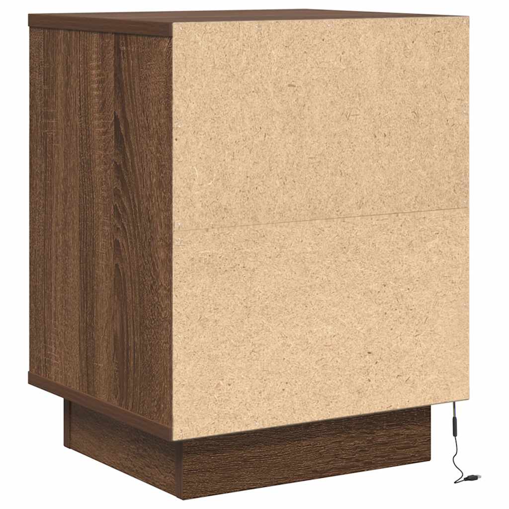 Nachttisch mit LED-Leuchten Braun Eichen-Optik 38x34x50 cm