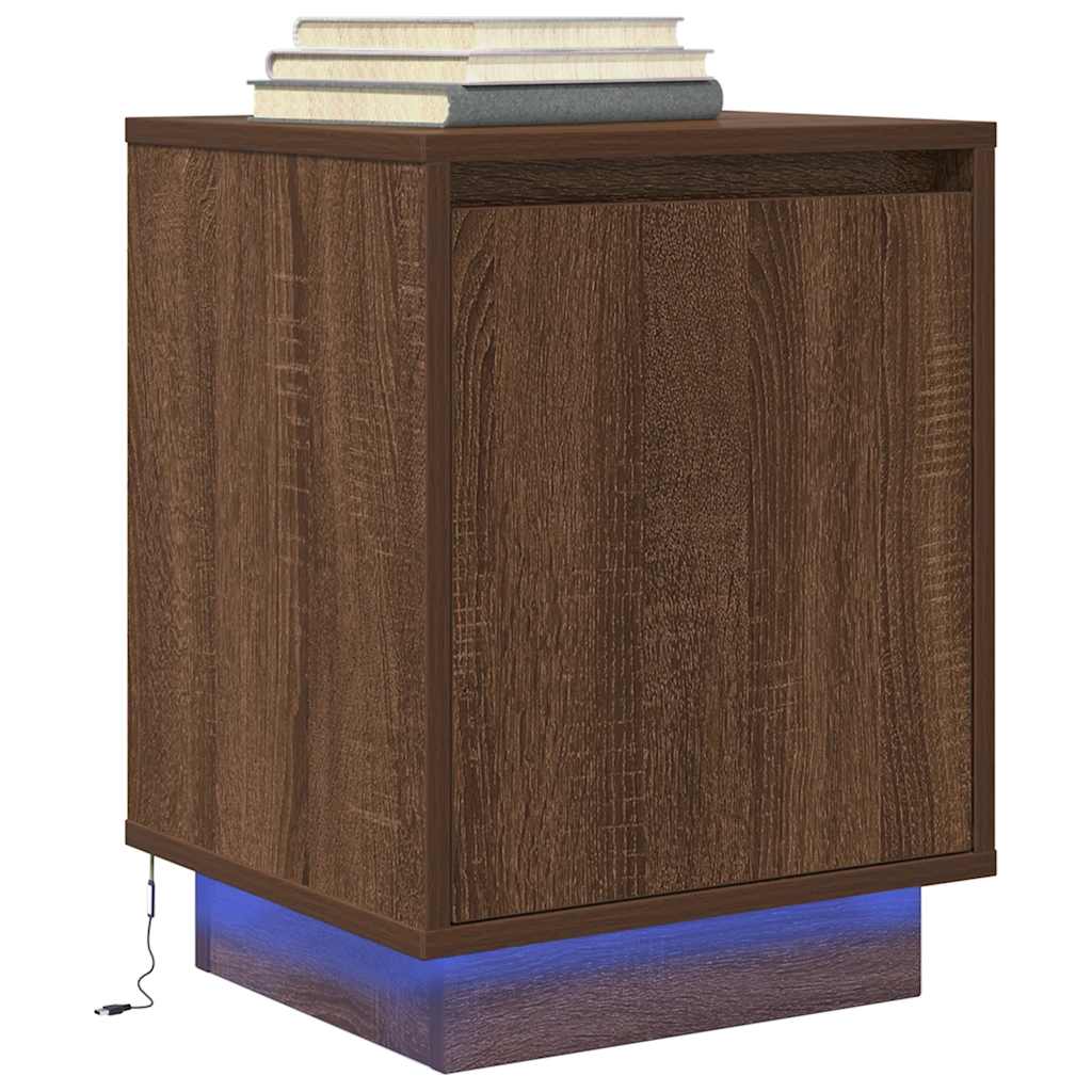 Nachttisch mit LED-Leuchten Braun Eichen-Optik 38x34x50 cm