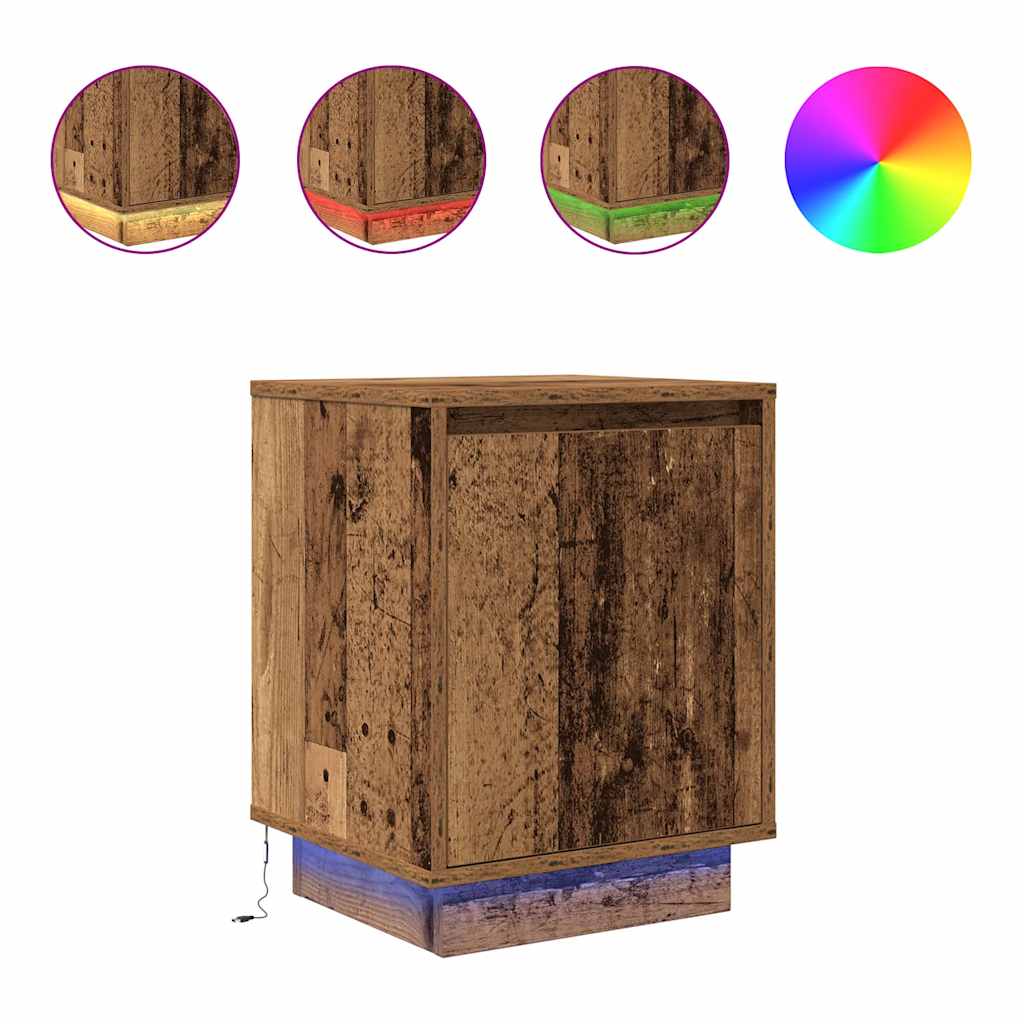 Nachttische mit LED-Leuchten 2 Stk. Altholz-Optik 38x34x50 cm