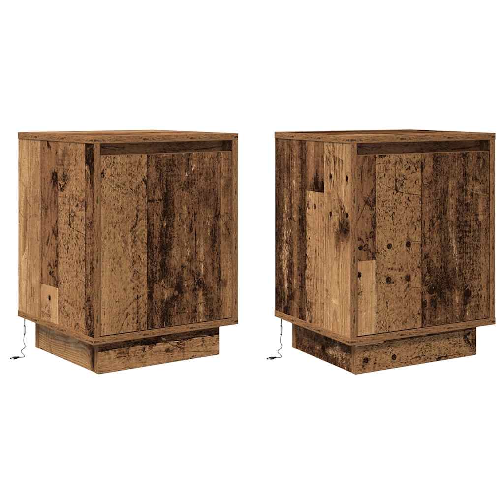 Nachttische mit LED-Leuchten 2 Stk. Altholz-Optik 38x34x50 cm