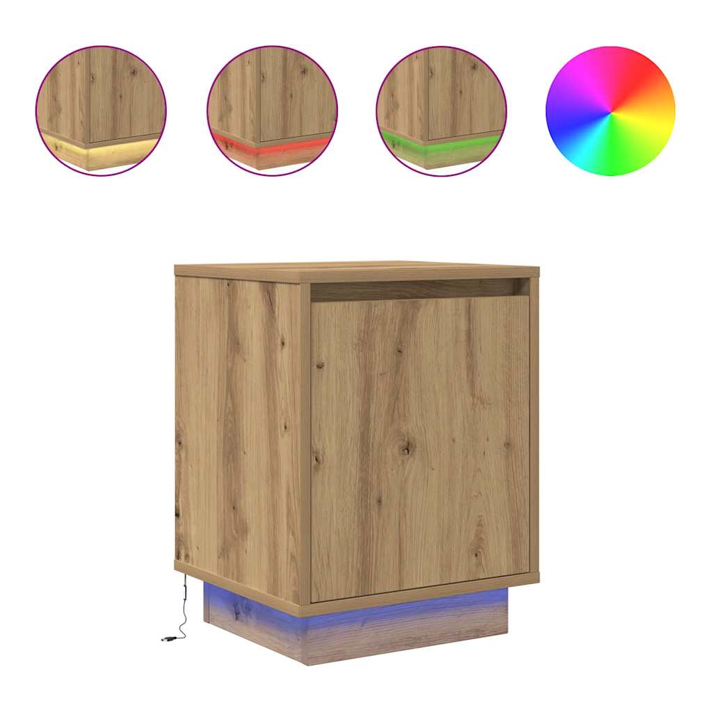 Nachttische mit LED-Leuchten 2 Stk. Artisan-Eiche 38x34x50 cm