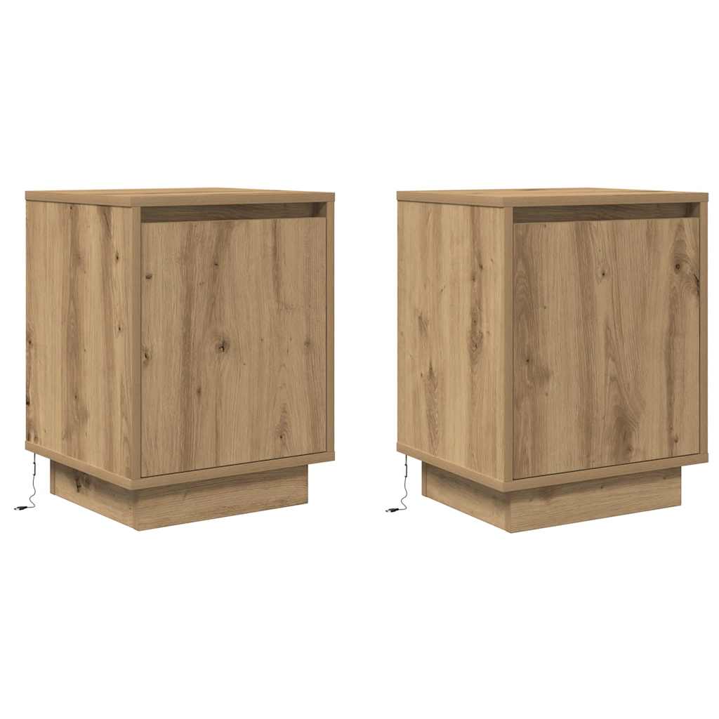 Nachttische mit LED-Leuchten 2 Stk. Artisan-Eiche 38x34x50 cm