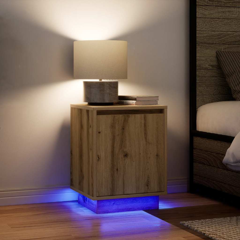 Nachttische mit LED-Leuchten 2 Stk. Artisan-Eiche 38x34x50 cm