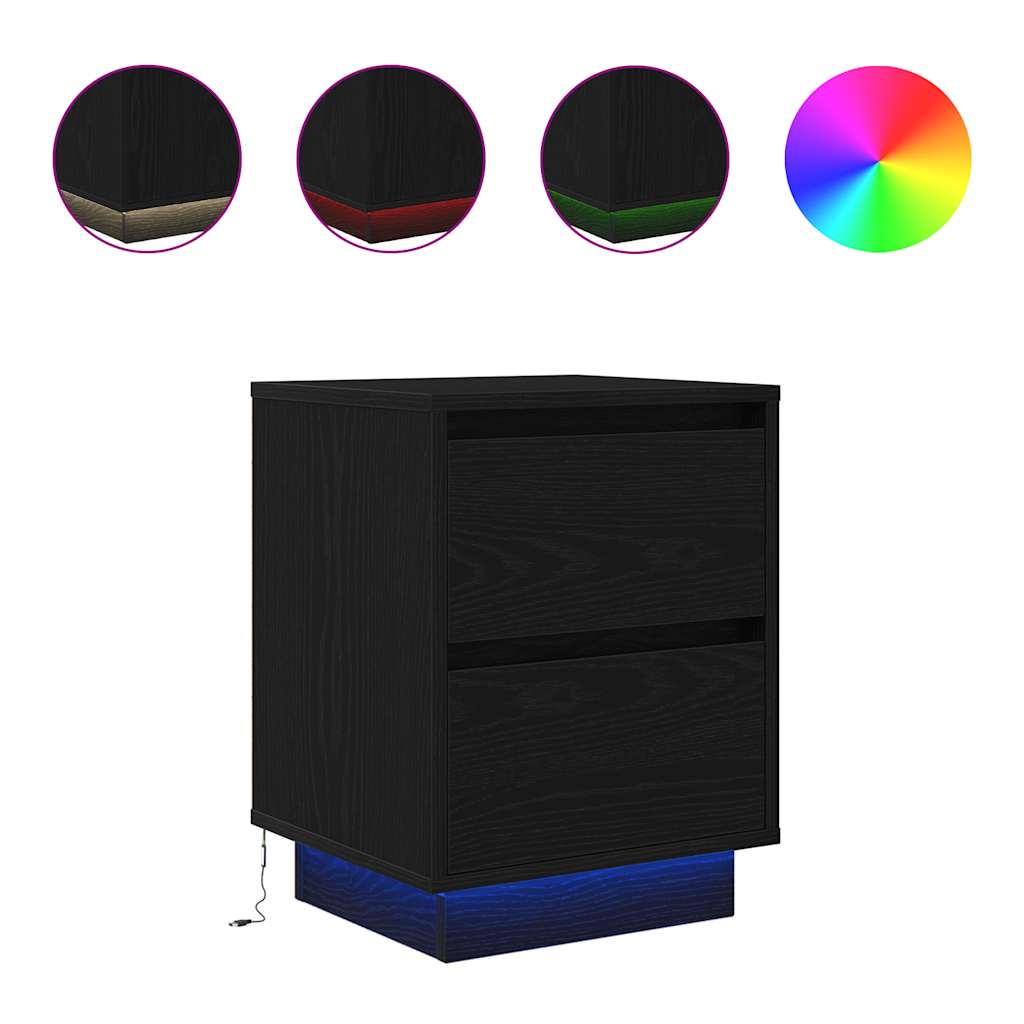 Nachttisch mit LED-Leuchten Schwarz 38x34x50 cm