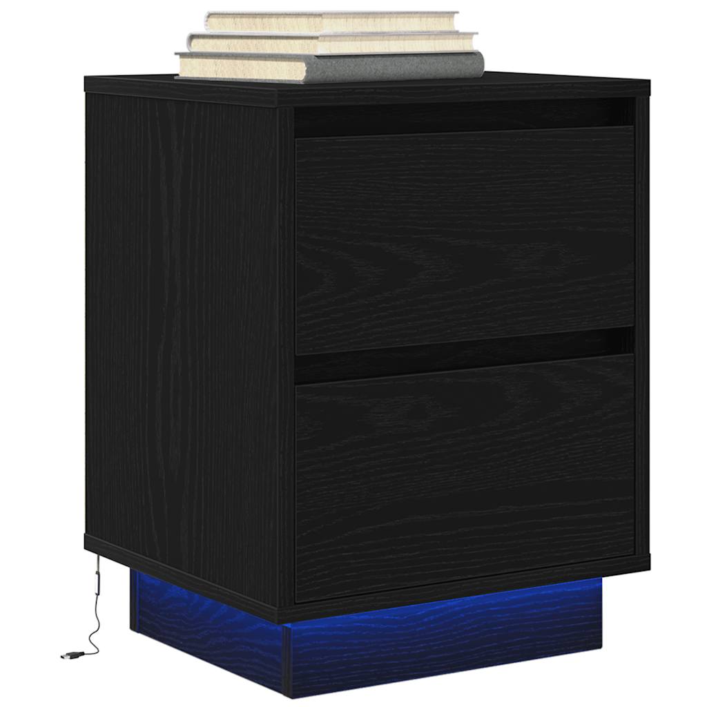 Nachttisch mit LED-Leuchten Schwarz 38x34x50 cm