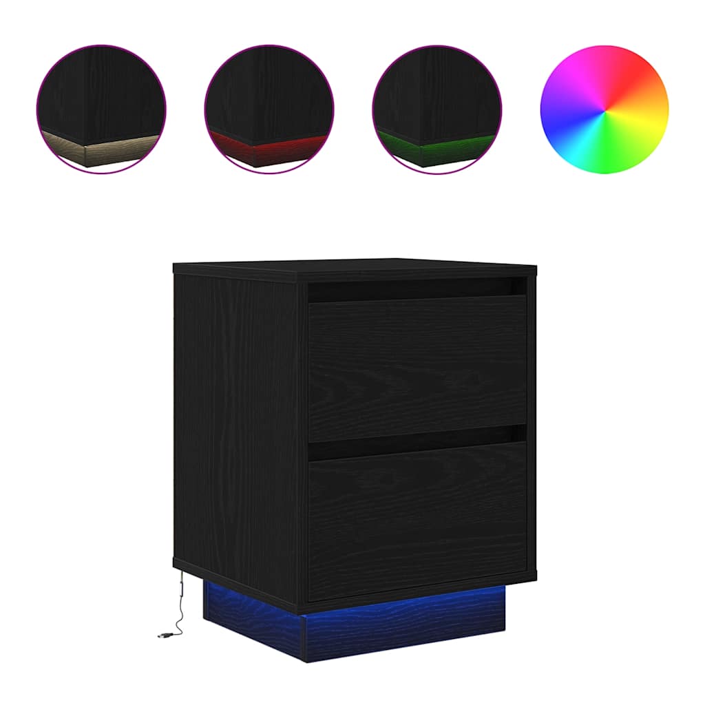 Nachttische mit LED-Leuchten 2 Stk. Schwarz 38x34x50 cm