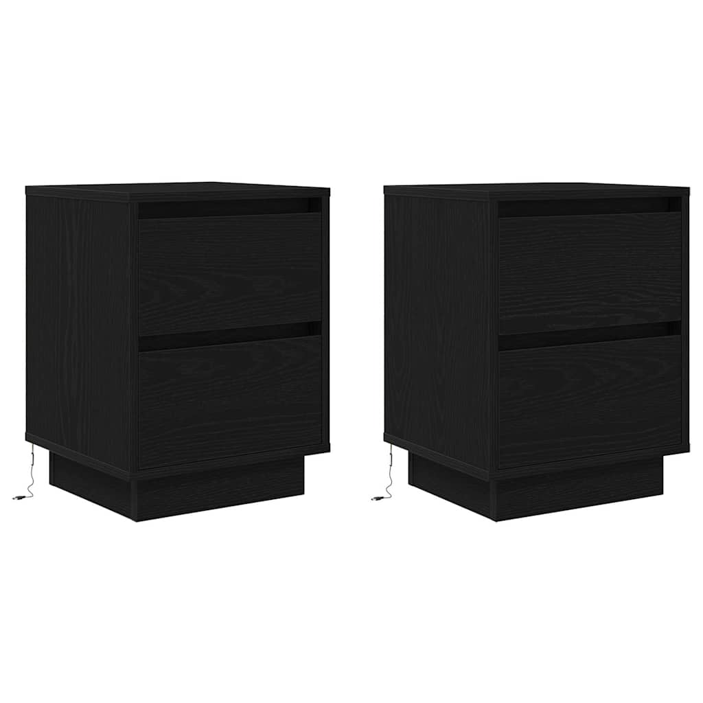 Nachttische mit LED-Leuchten 2 Stk. Schwarz 38x34x50 cm