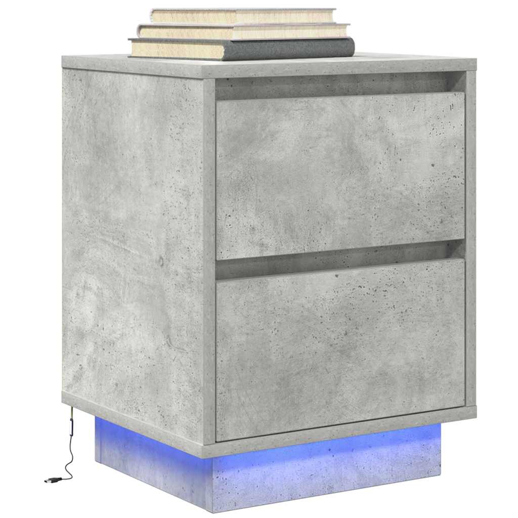 Nachttisch mit LED-Leuchten Betongrau 38x34x50 cm