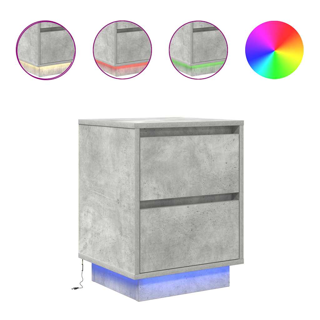 Nachttische mit LED-Leuchten 2 Stk. Betongrau 38x34x50 cm