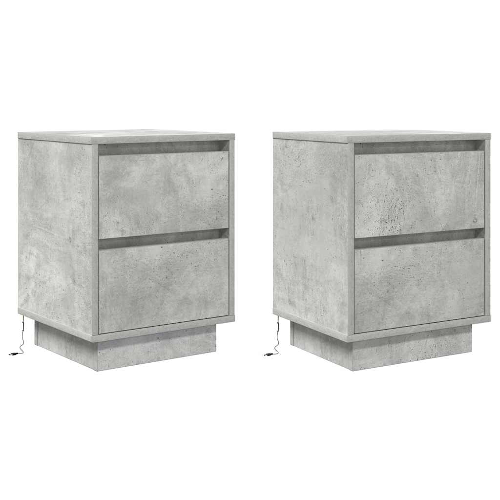 Nachttische mit LED-Leuchten 2 Stk. Betongrau 38x34x50 cm