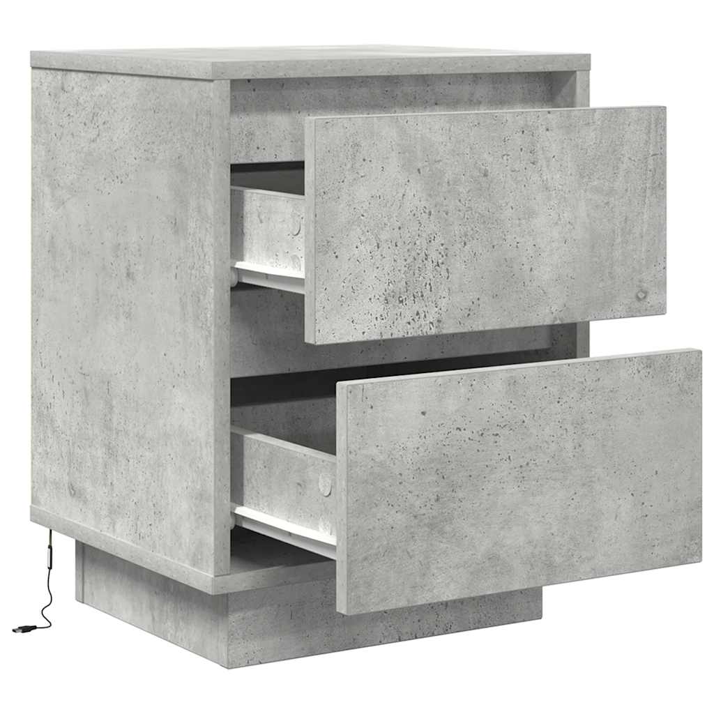 Nachttische mit LED-Leuchten 2 Stk. Betongrau 38x34x50 cm