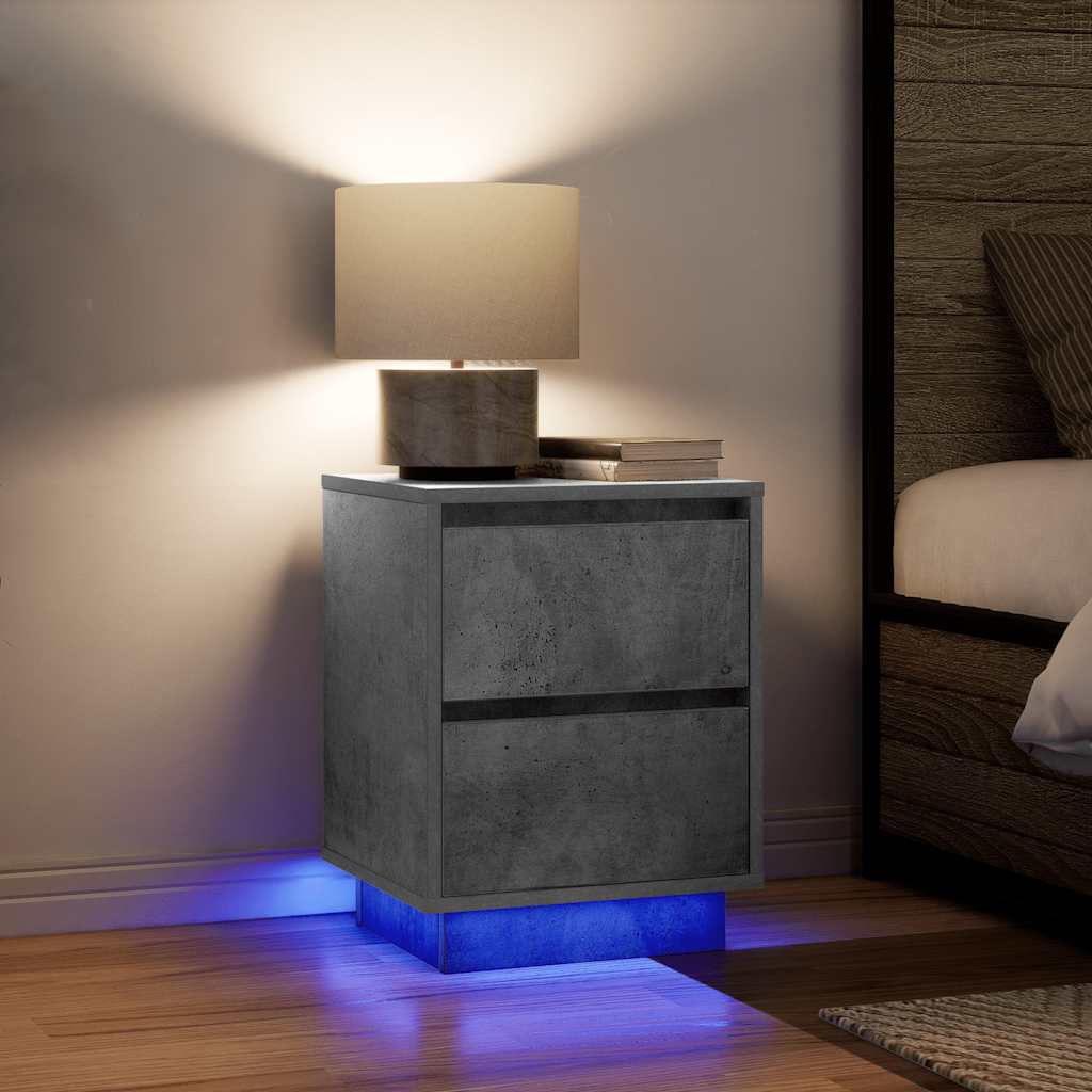 Nachttische mit LED-Leuchten 2 Stk. Betongrau 38x34x50 cm