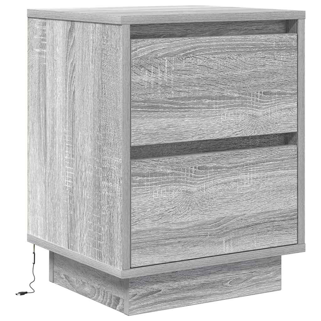 Nachttisch mit LED-Leuchten Grau Sonoma 38x34x50 cm
