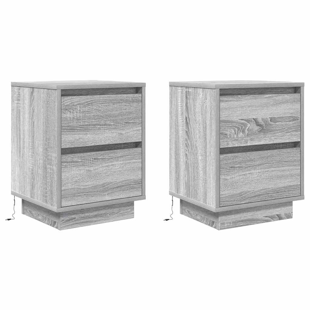 Nachttische mit LED-Leuchten 2 Stk. Grau Sonoma 38x34x50 cm