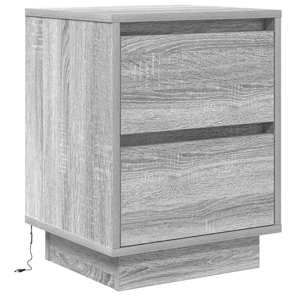 Nachttische mit LED-Leuchten 2 Stk. Grau Sonoma 38x34x50 cm