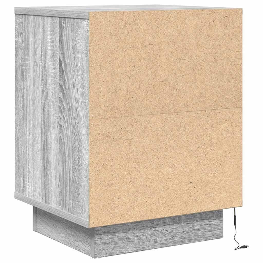 Nachttische mit LED-Leuchten 2 Stk. Grau Sonoma 38x34x50 cm