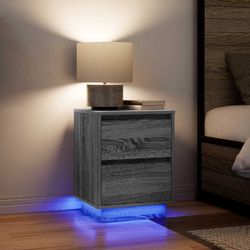 Nachttische mit LED-Leuchten 2 Stk. Grau Sonoma 38x34x50 cm