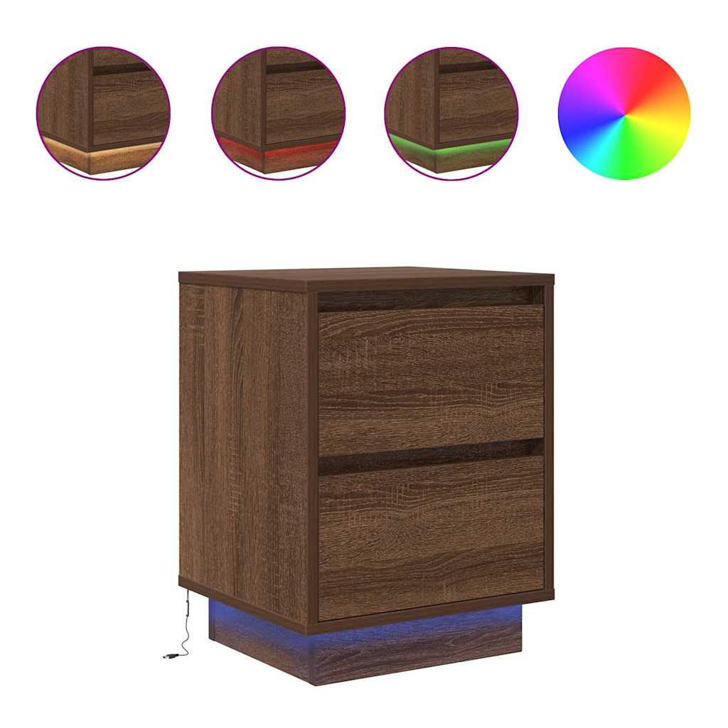 Nachttisch mit LED-Leuchten Braun Eichen-Optik 38x34x50 cm