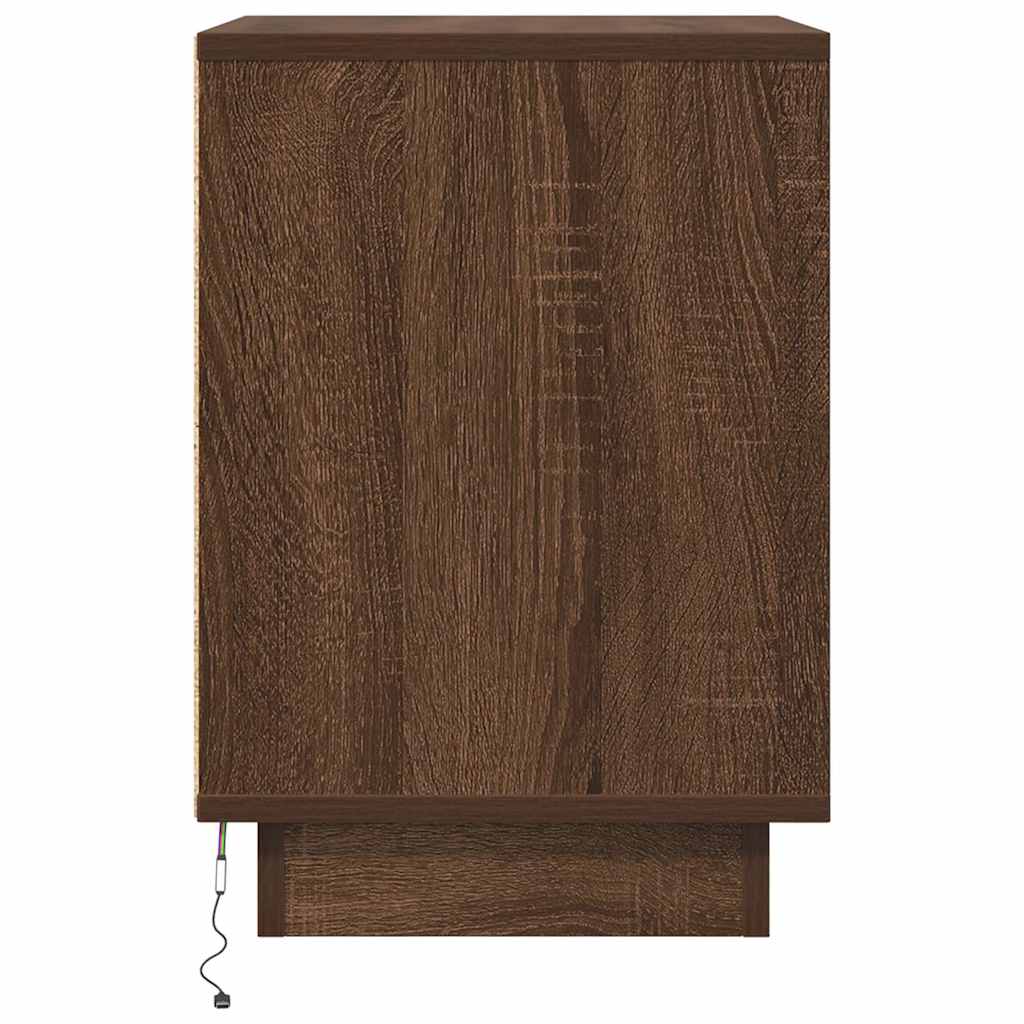 Nachttisch mit LED-Leuchten Braun Eichen-Optik 38x34x50 cm