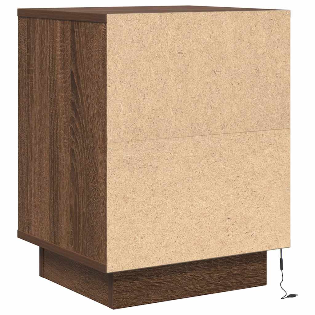 Nachttisch mit LED-Leuchten Braun Eichen-Optik 38x34x50 cm
