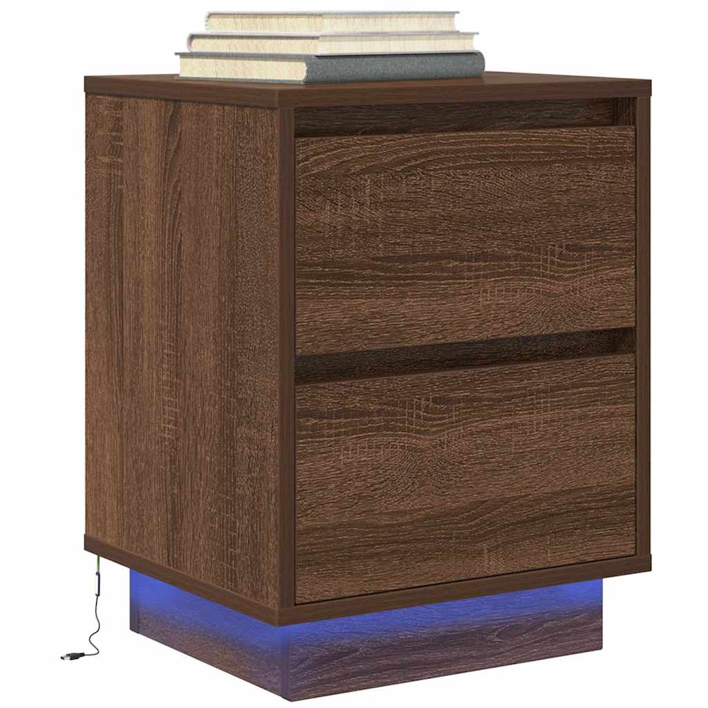 Nachttisch mit LED-Leuchten Braun Eichen-Optik 38x34x50 cm
