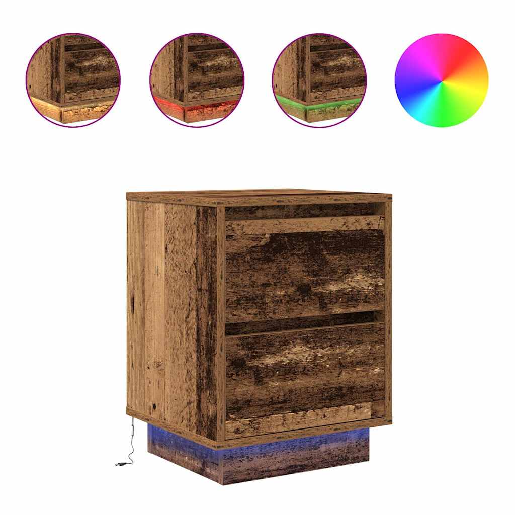 Nachttisch mit LED-Leuchten Altholz-Optik 38x34x50 cm