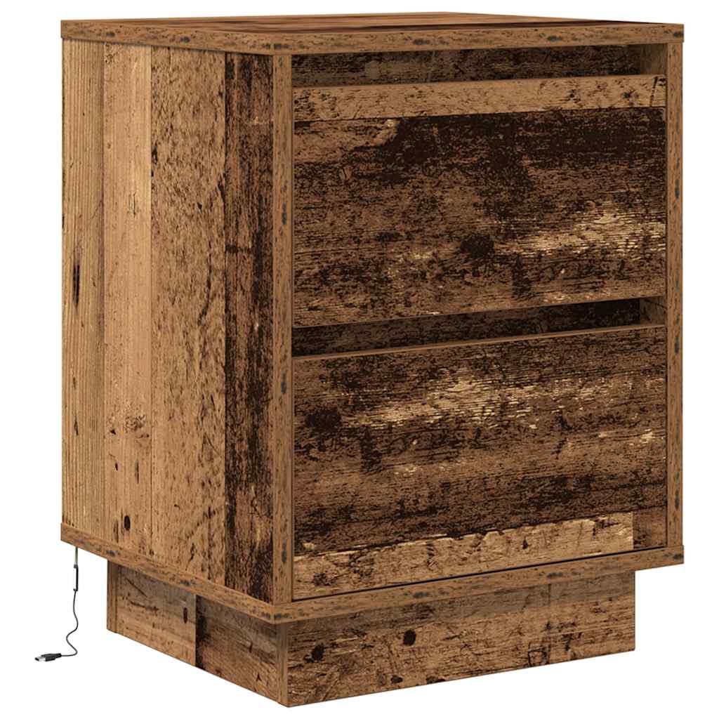 Nachttisch mit LED-Leuchten Altholz-Optik 38x34x50 cm