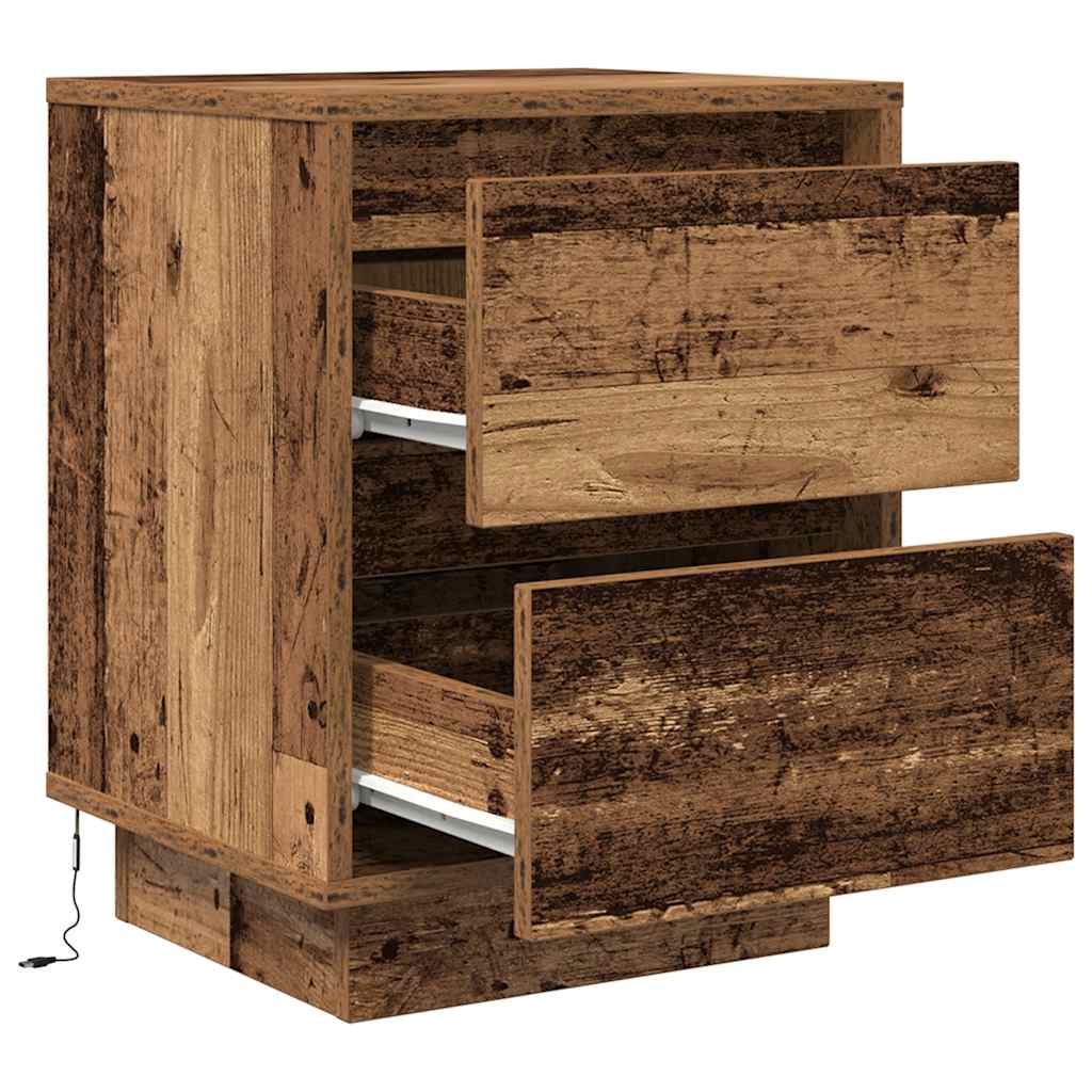 Nachttische mit LED-Leuchten 2 Stk. Altholz-Optik 38x34x50 cm