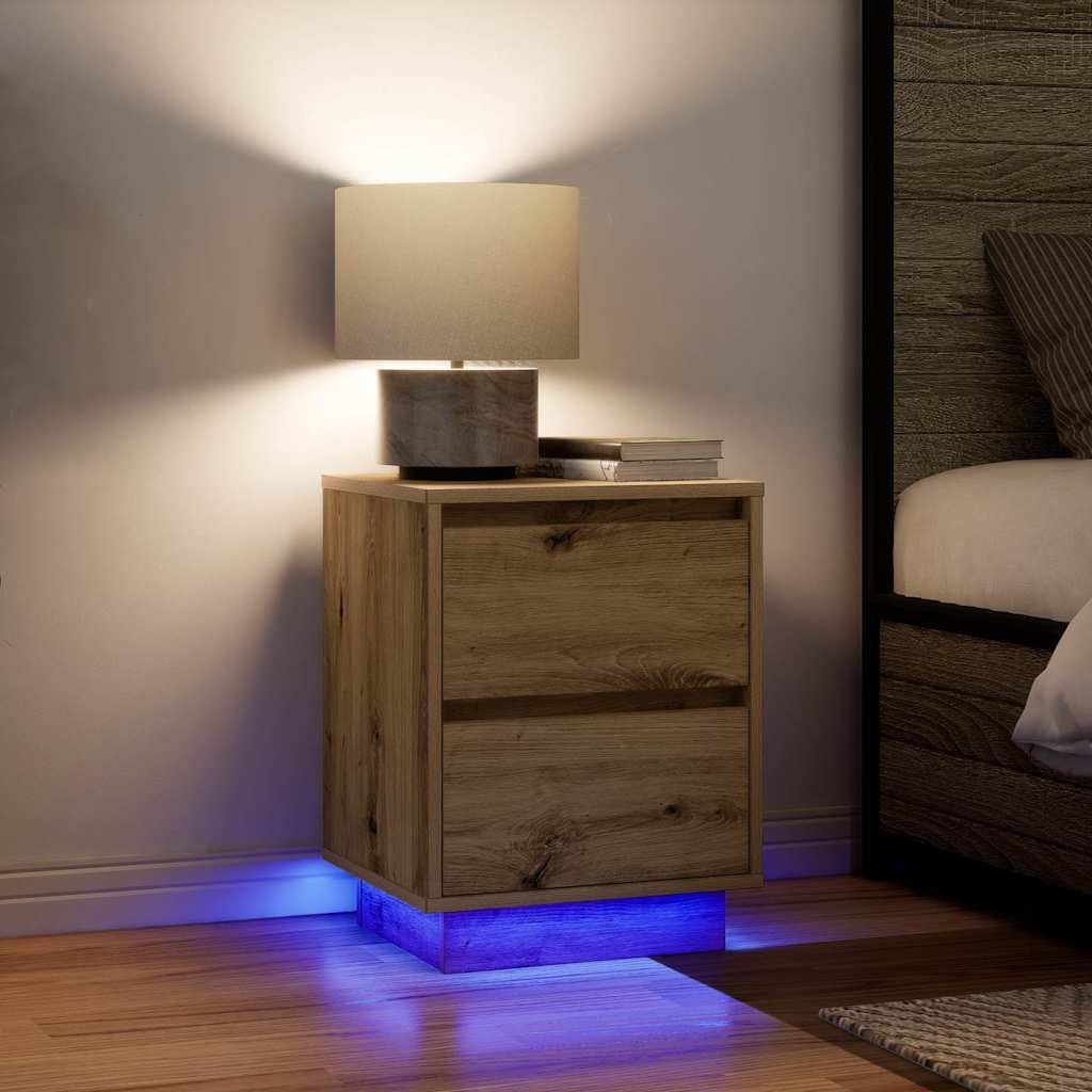 Nachttische mit LED-Leuchten 2 Stk. Artisan-Eiche 38x34x50 cm