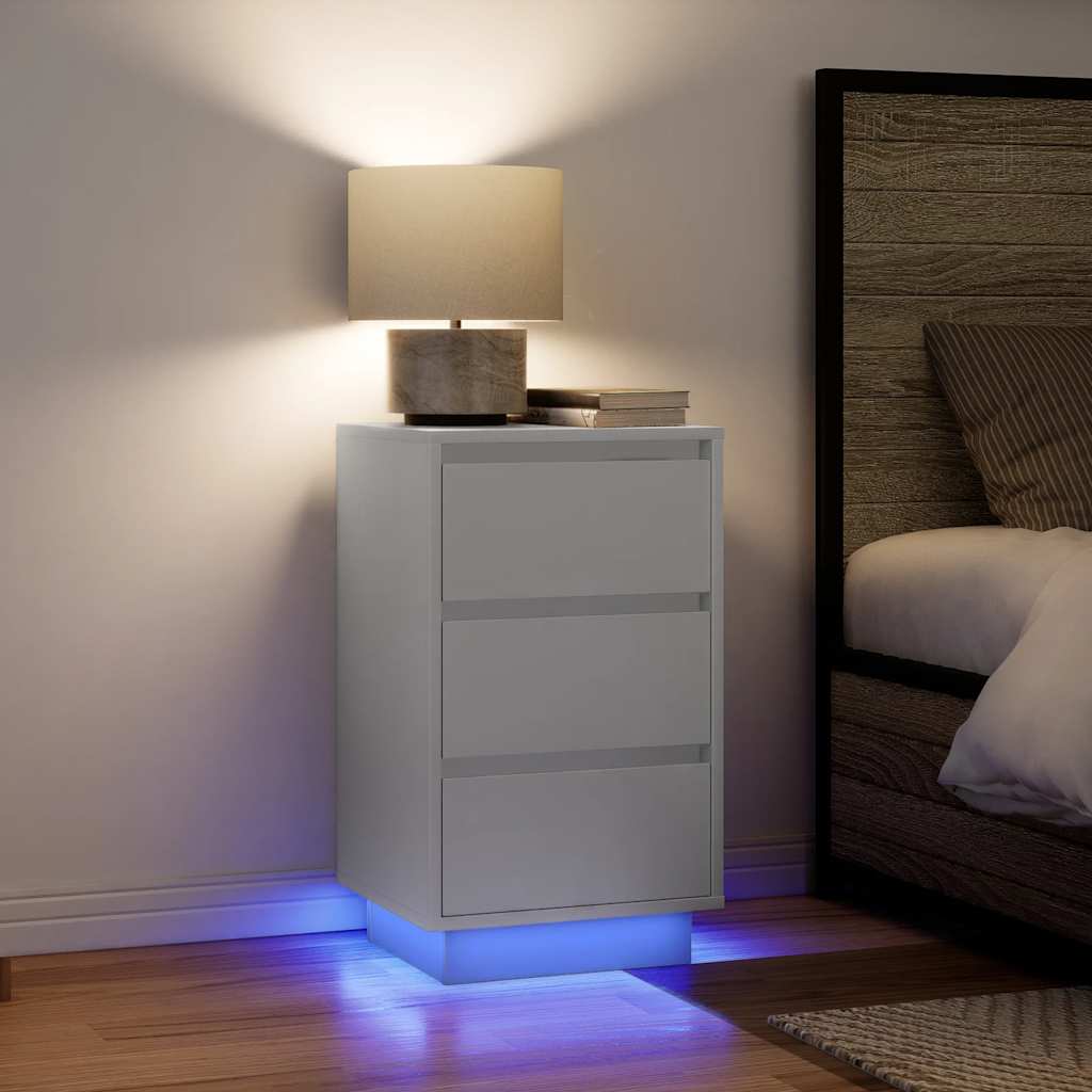 Nachttisch mit LED-Leuchten Weiß 38x34x65 cm