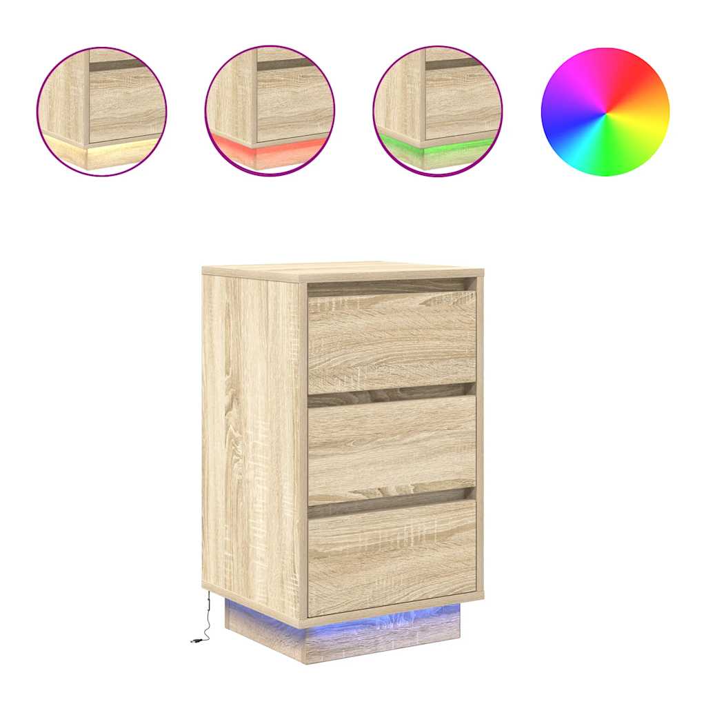 Nachttisch mit LED-Leuchten Sonoma-Eiche 38x34x65 cm