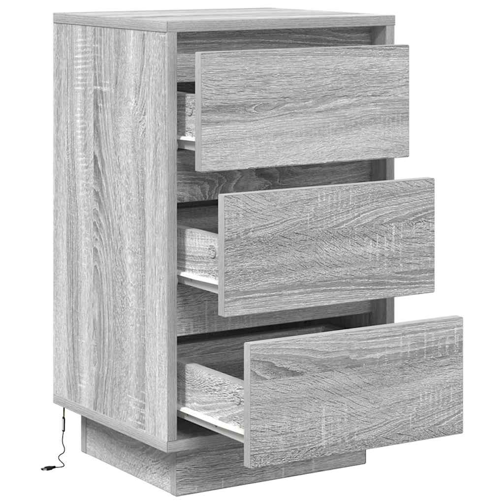 Nachttisch mit LED-Leuchten Grau Sonoma 38x34x65 cm