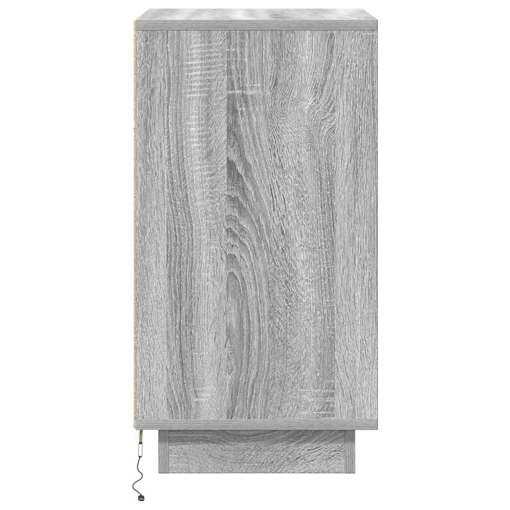 Nachttisch mit LED-Leuchten Grau Sonoma 38x34x65 cm