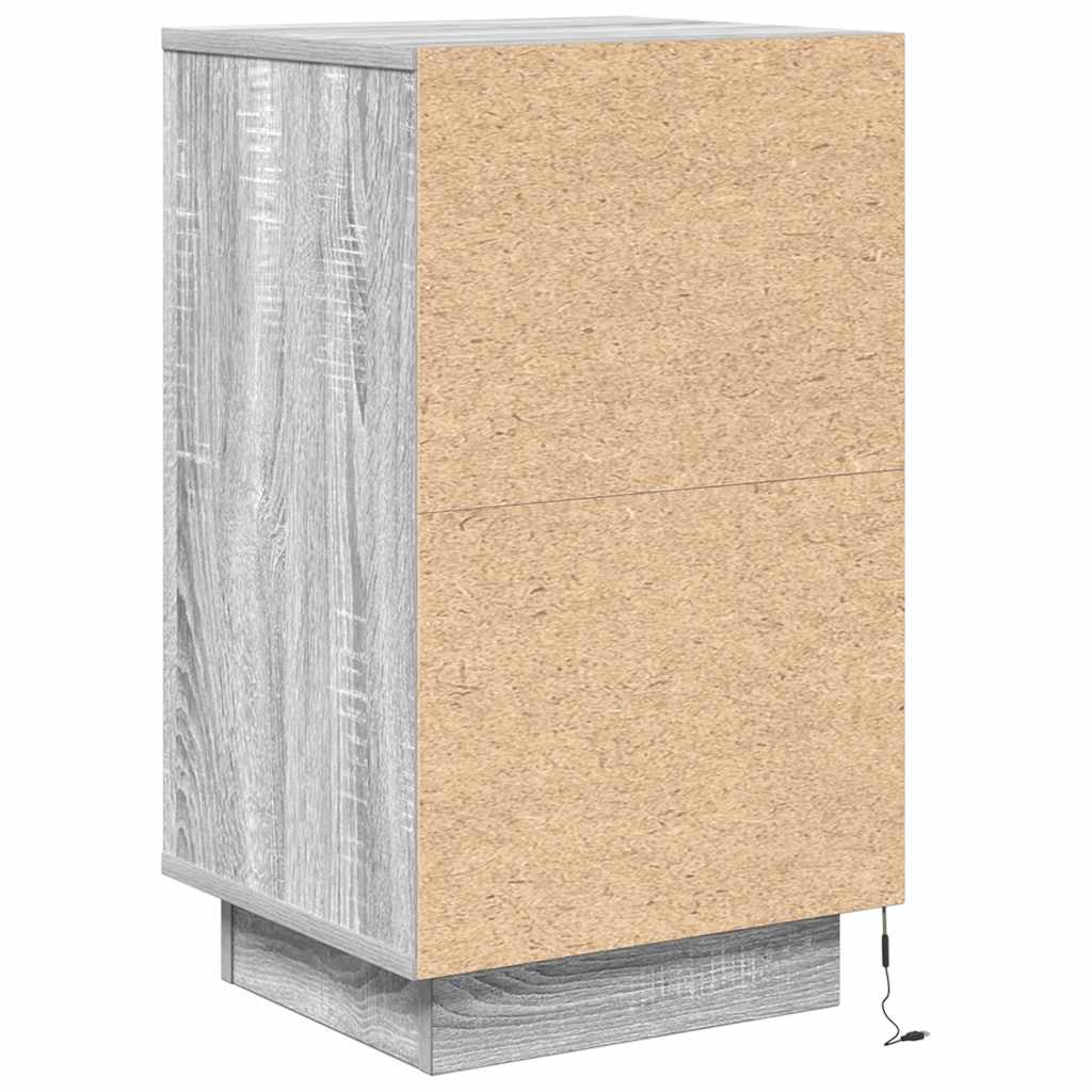 Nachttisch mit LED-Leuchten Grau Sonoma 38x34x65 cm