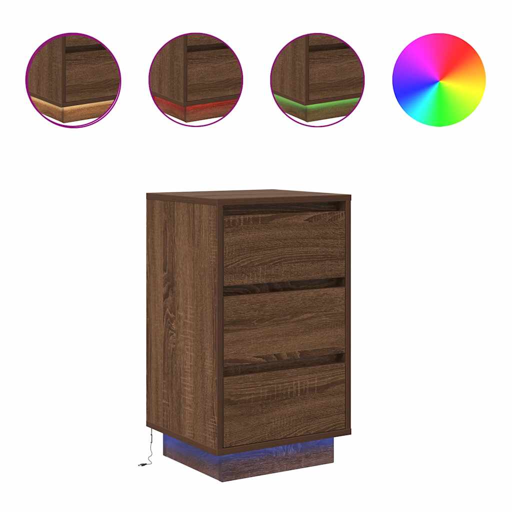 Nachttisch mit LED-Leuchten Braun Eichen-Optik 38x34x65 cm