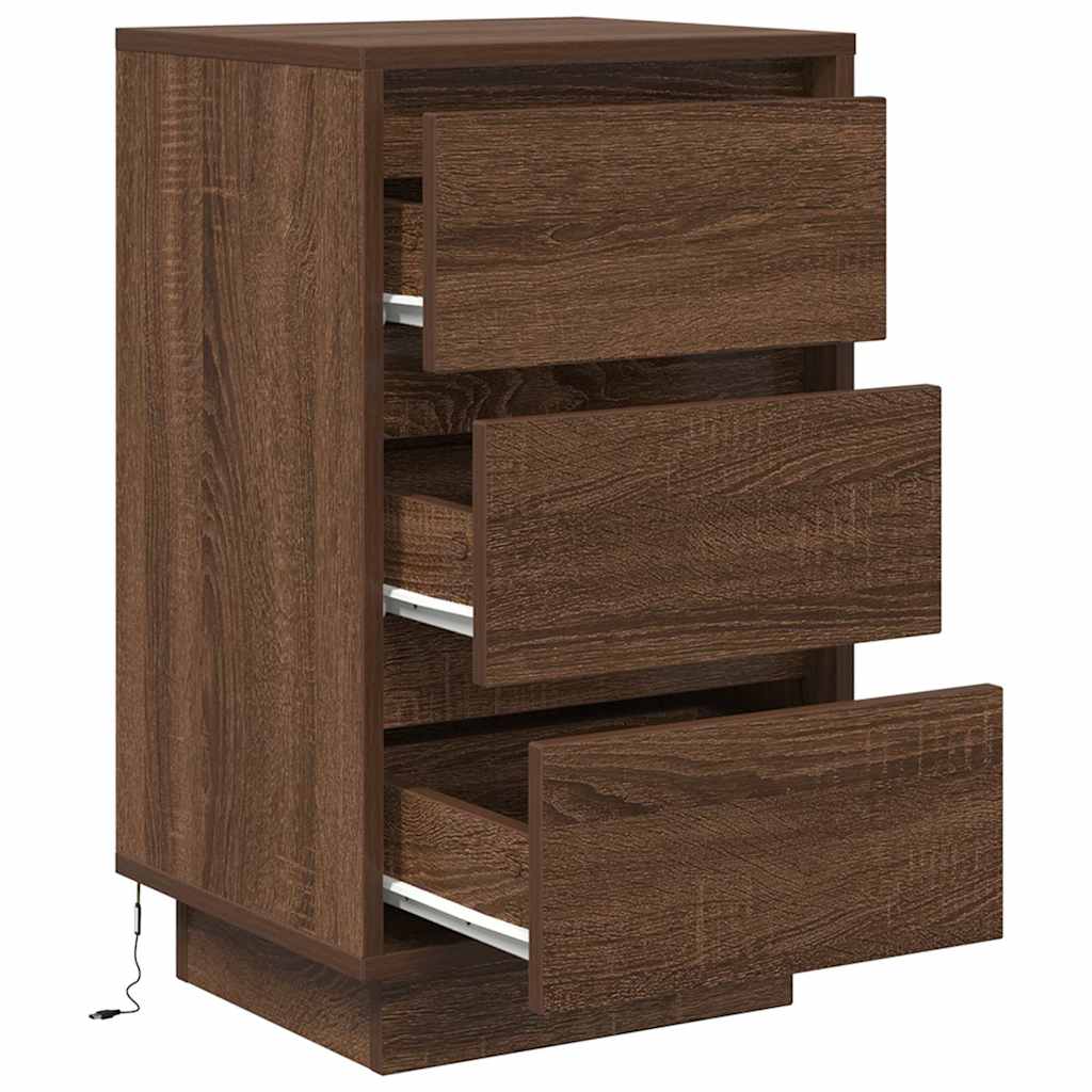 Nachttisch mit LED-Leuchten Braun Eichen-Optik 38x34x65 cm