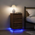 Nachttisch mit LED-Leuchten Braun Eichen-Optik 38x34x65 cm