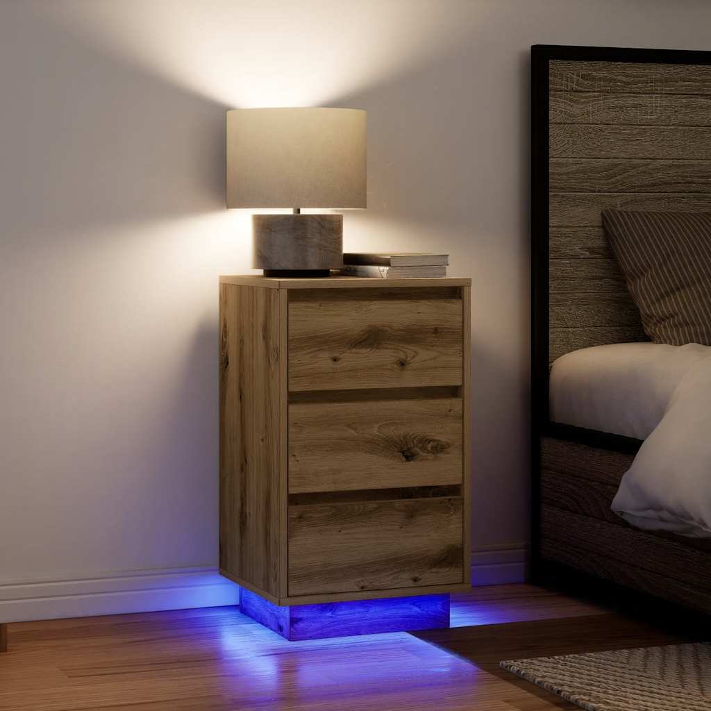 Nachttisch mit LED-Leuchten Artisan-Eiche 38x34x65 cm
