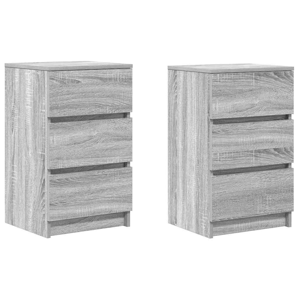 Nachttische mit 3 Schubladen 2 Stk. Grau Sonoma 39x35x65 cm
